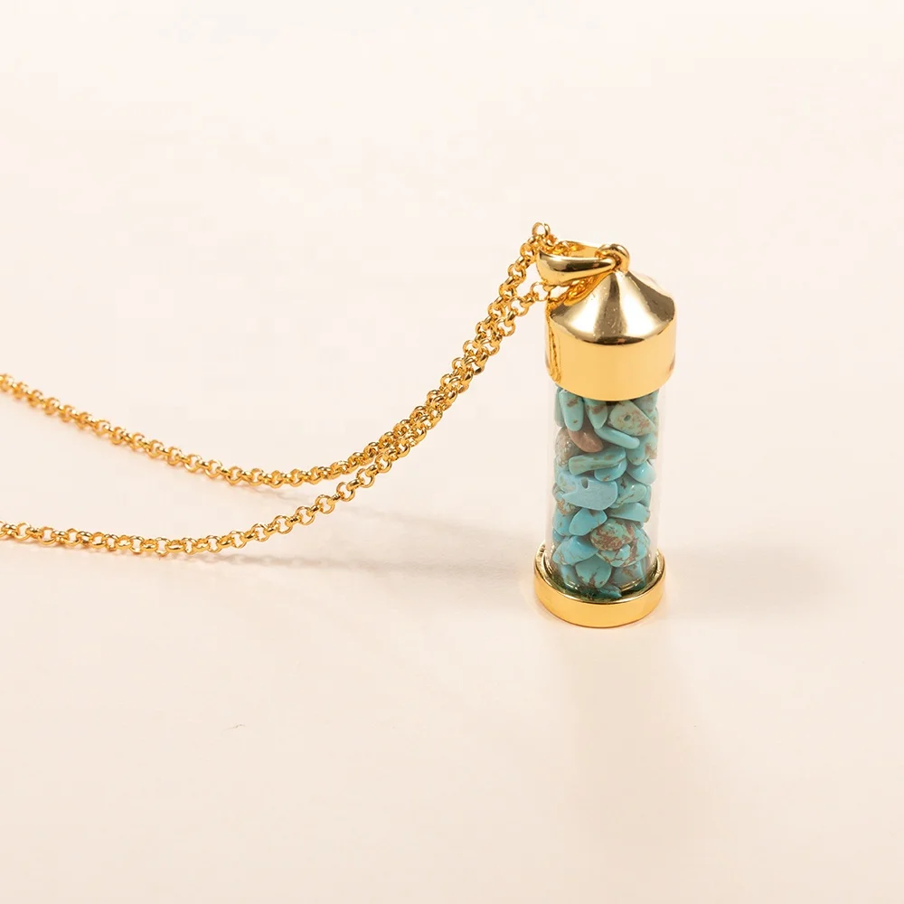 Chop stones precious bottle long length sweater decoration 18k real gold plated necklace for women jewelry