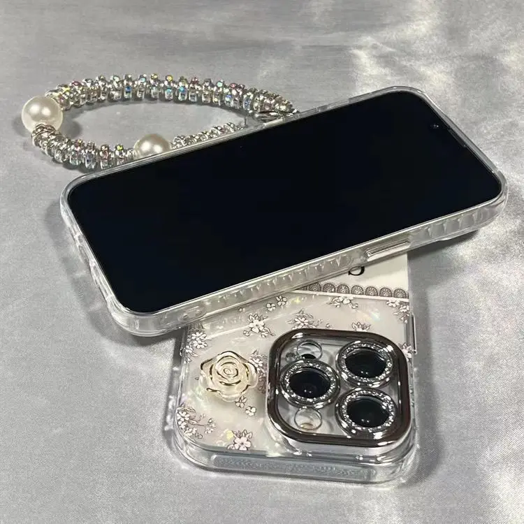 Three-dimensional camellia  Flowers   flower phone case with chain for all phones