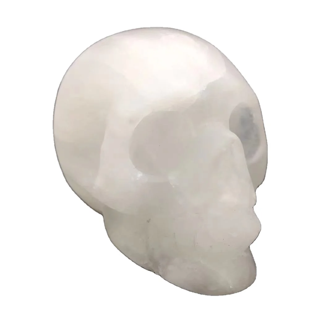 
Wholesale Natural Selenite Skulls Carved White Gypsum Skulls Crystal Stone for Home Decoration 