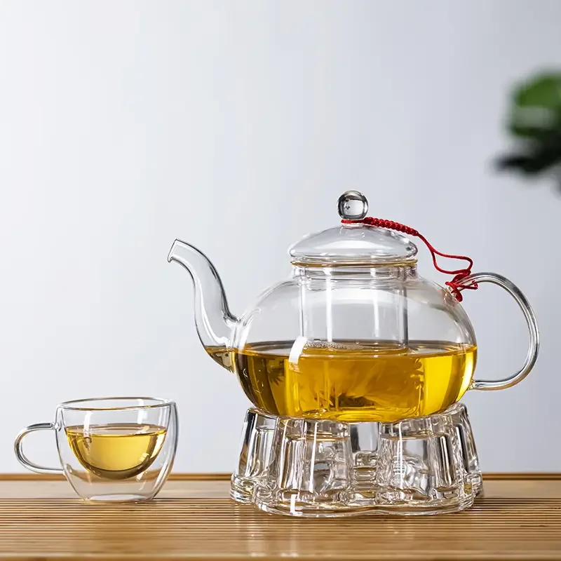 High borosilicate glass teapot Heat resistant thickened glass tea set warmer teapot base glass stand