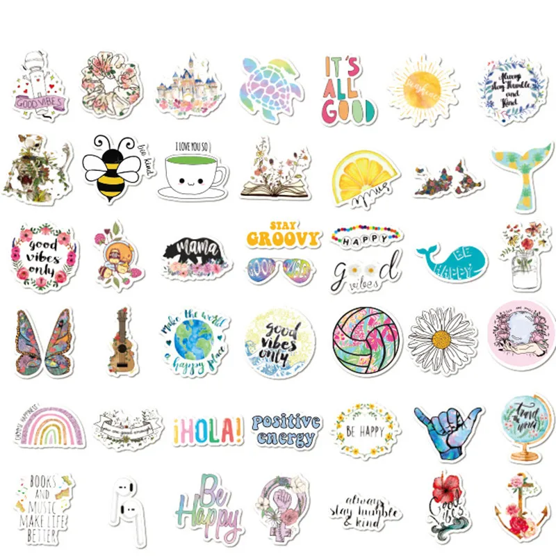 50pcs New Cute  INS Vsco butterfly flower Girl Laptop Stickers For MacBook Skin Car Skateboard Luggage Fridge custom stickers