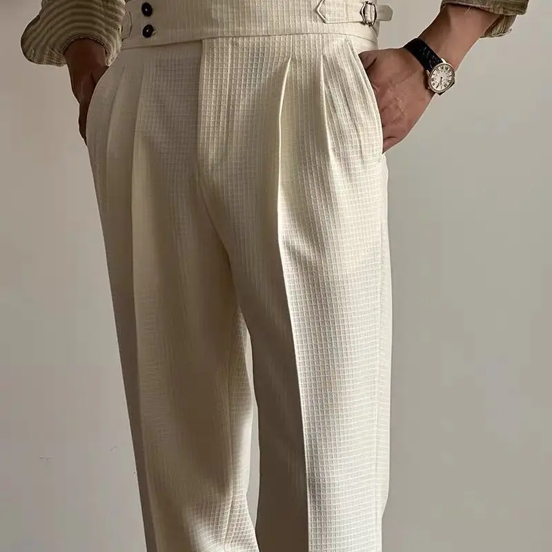 MCP055 Italian Style Mens Naples Trousers High Waist Side Buckle Pant Fitness Double Pleated Mens Business formal Pants