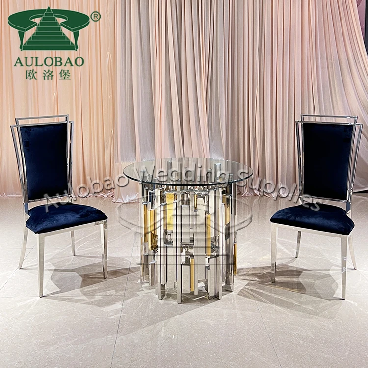 Round Silver Restaurant Dining Coffee Table Luxurious Metal Side Table