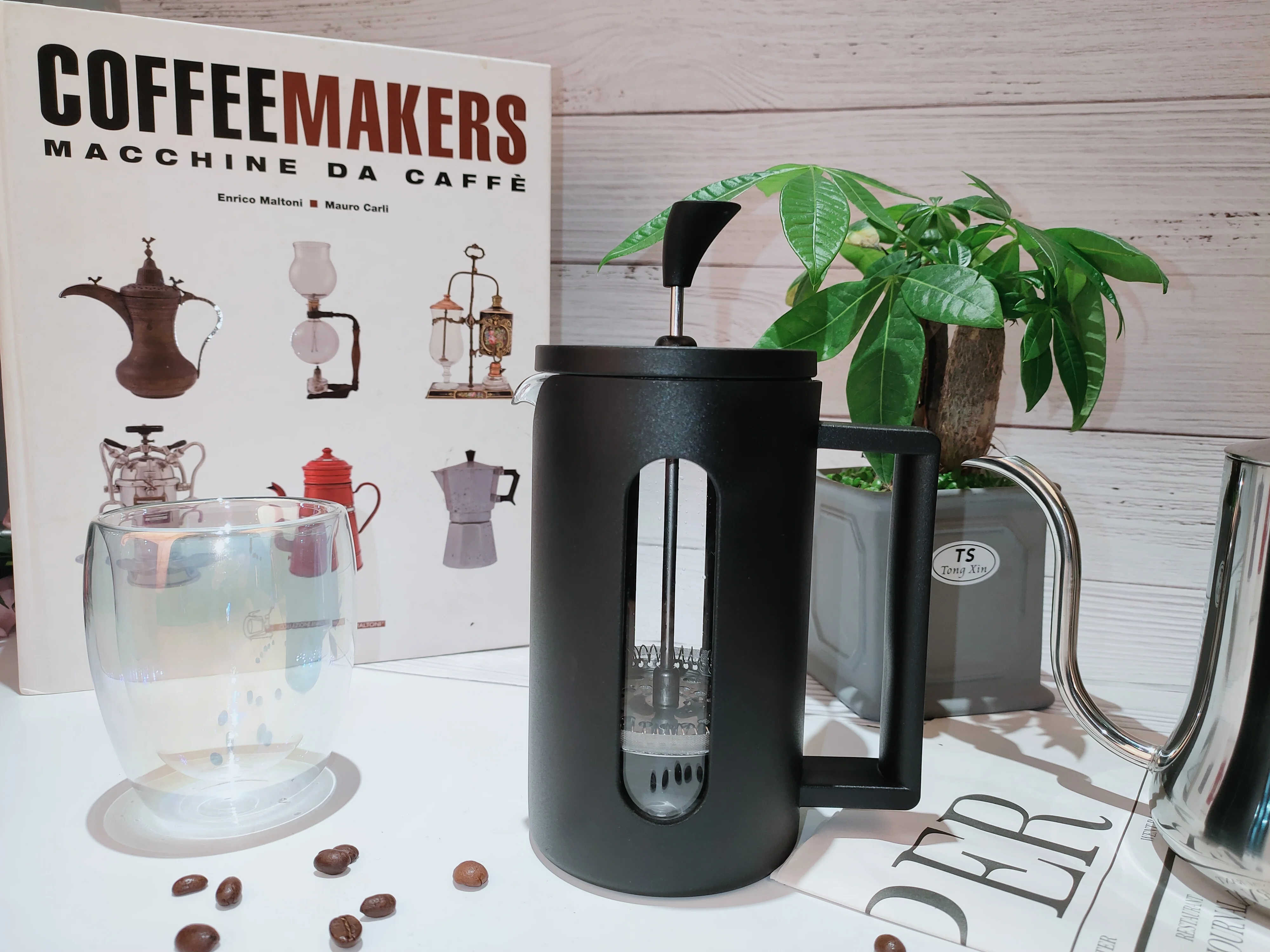 OEM/ODM Custom Logo 304 French Press Coffee Glass Plastic 350Ml Portable French Press Coffee Maker Plunger