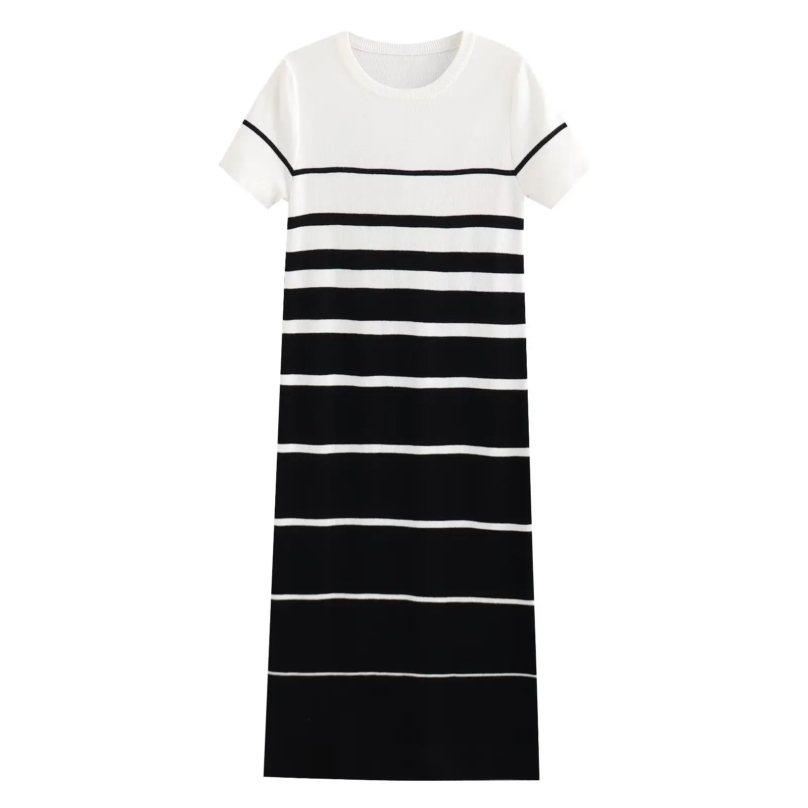 2023 Summer Casual Knit Stripe Short Sleeve Bodycon Midi Dresses For Women