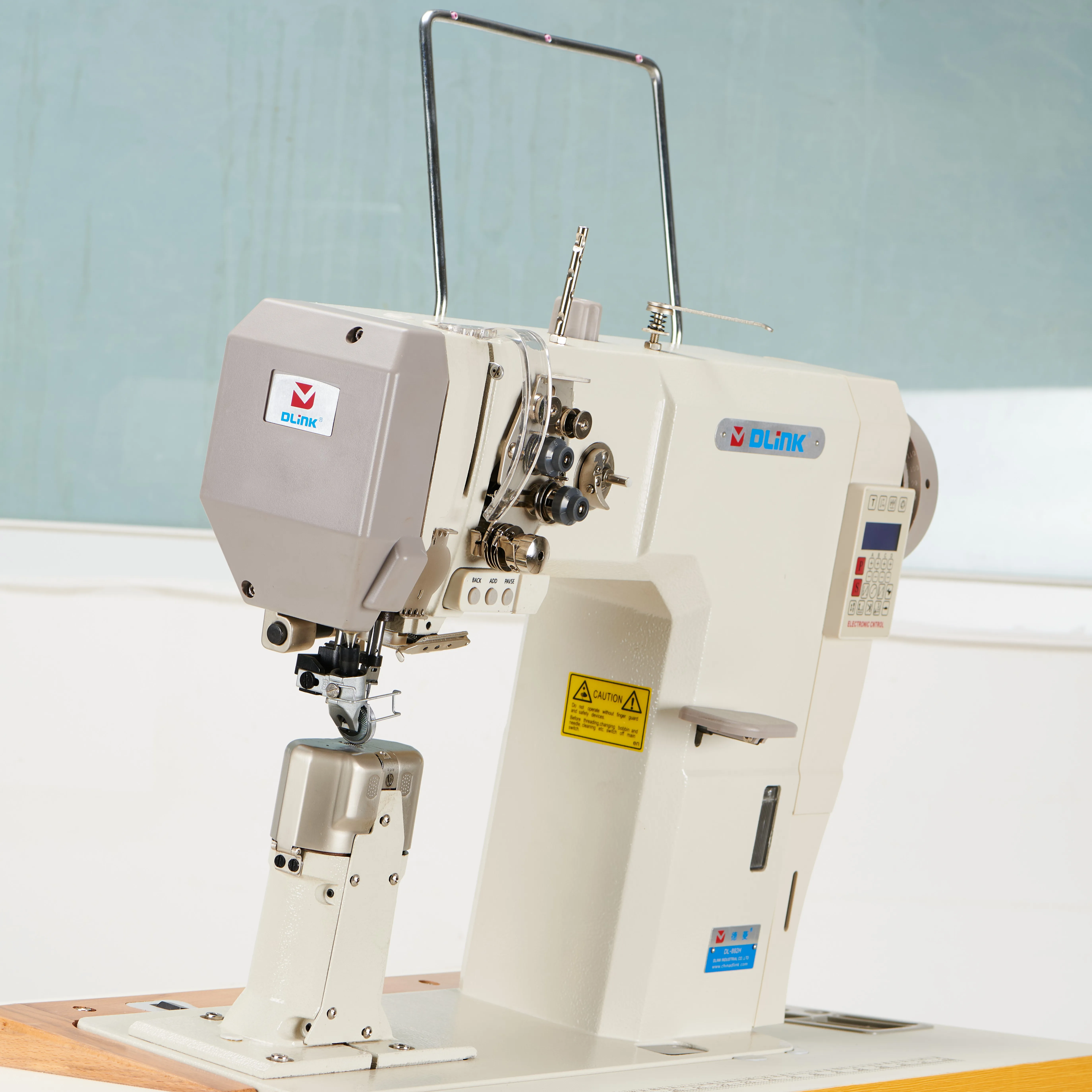 High Post Cylinder-bed Sewing Stitching Machine  with Thread Trimmer Wheel Feed Roller Foot Presser Needle Feed for Shoes Bags