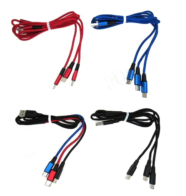  2021 оптовая продажа 3 А в 1 мульти быстрое зарядное устройство нейлоновый usb-кабель для iPhone 5/6/7/8/ x type c