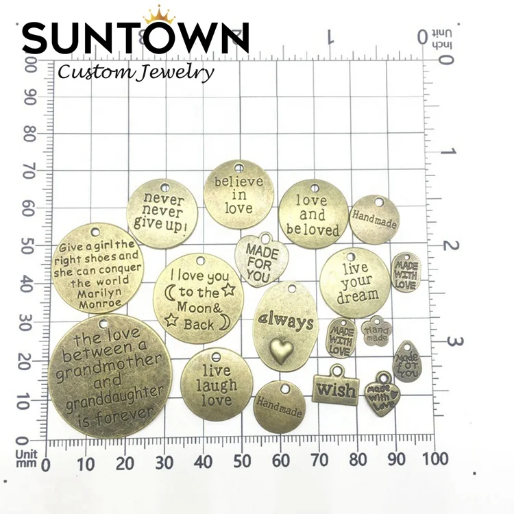 
Retro bronze letter charms bracelets pendant jewelry set 