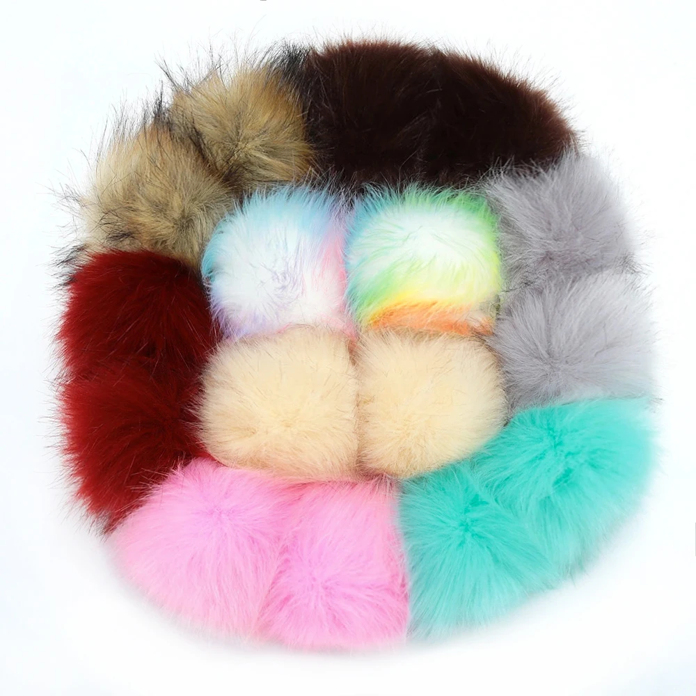 Custom Big Size Fur Pompom Colorful Fur Pompoms With Snap Faux Fur Pompom Cheap Price