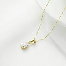 N042-007 Halo pretty gold single cubic zirconium stone stainless steel drop necklace