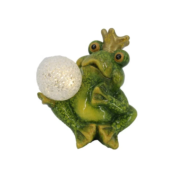 
Factory wholesale Pottery hand made frog with LED ball home Decor Frog Ceramic Sculpture 