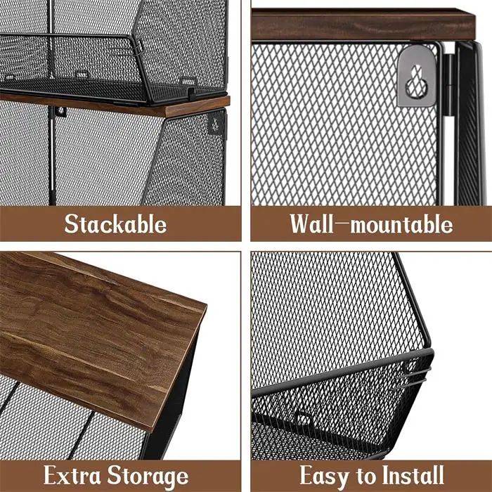 Metal Fruit Basket for Kitchen Wire Mesh Fruit and Vegetable Basket Hanging Wall Vegetable Fruit Basket