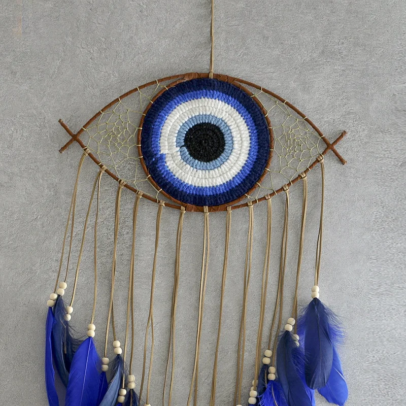 Hot Sale Blue Evil Eye Dream Catcher Home Decor Wall Hanging Large Feather Dream Catcher for Sweet Dreams