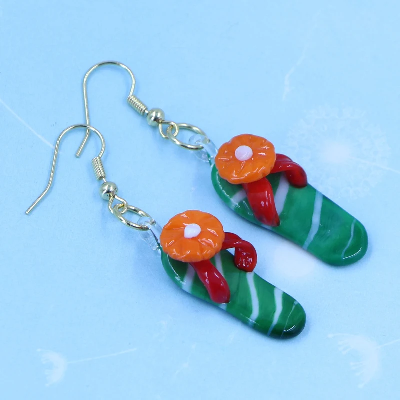 18K Gold-Plated Glass Slipper Fine Jewelry Earrings Cute Pendant fashion Earrings with Floral Decorations