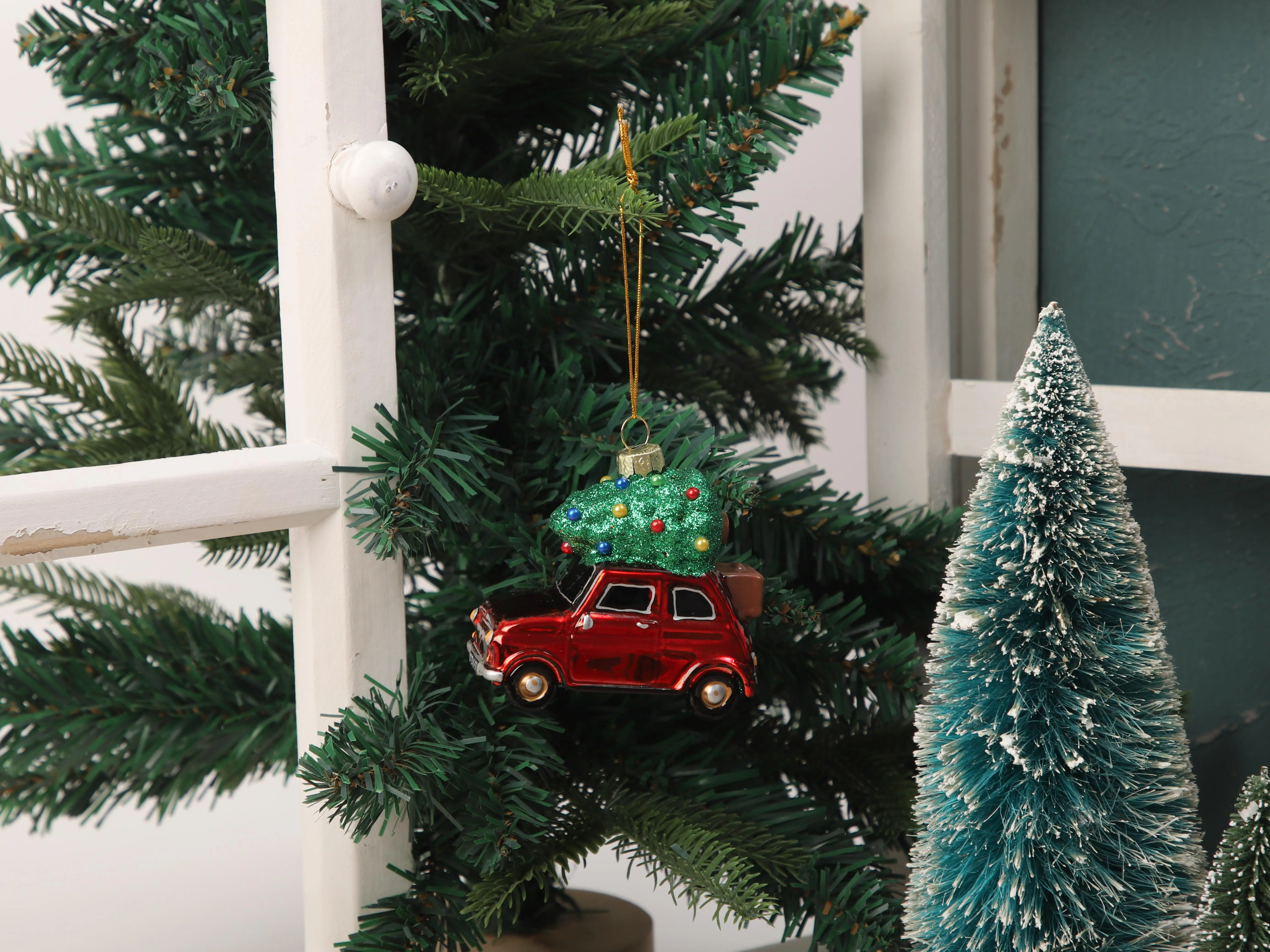 Украсьте свой дом нашей уникальной стеклянной елкой ручной работы — дизайн «Красная машина» декоративные украшения для интерьера