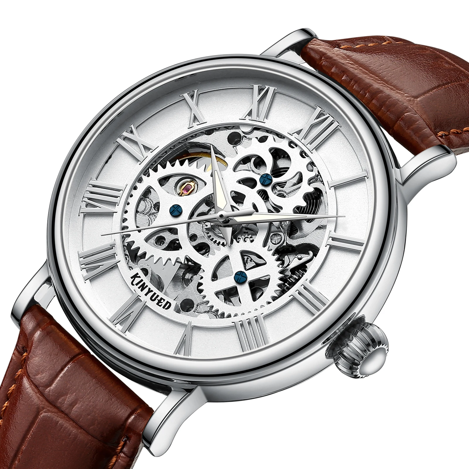 KINYUED Factory Genuine Leather Watches Skeleton Design Waterproof Automatic Men Watch High Quality Wristwatch