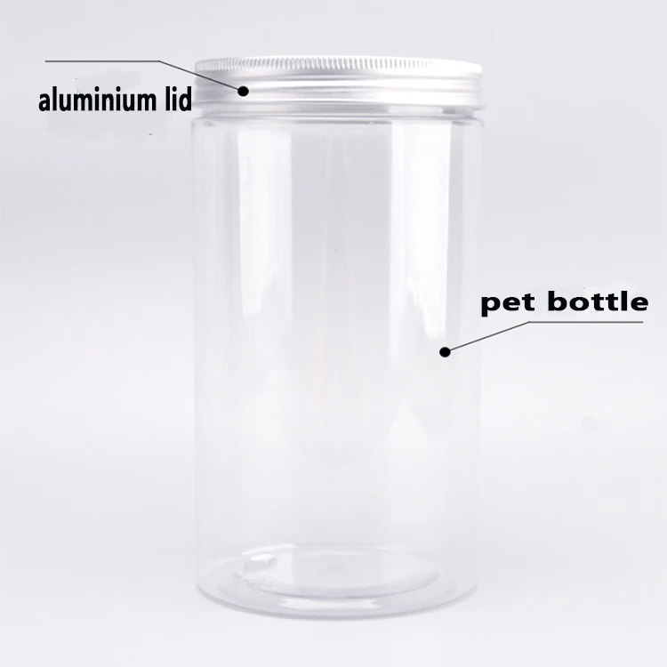 100ml 250ml 500ml 800ml 1000ml small MOQ Plastic food pet jar with aluminum lid