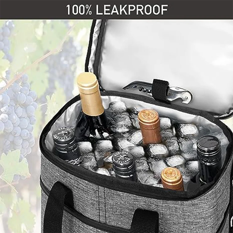 Wilson Hot Sale Waterproof Polyester 6 Bottles Thermal Wine Cooler Carrier Bag Tote Bag Portable Wine Cooler Bag