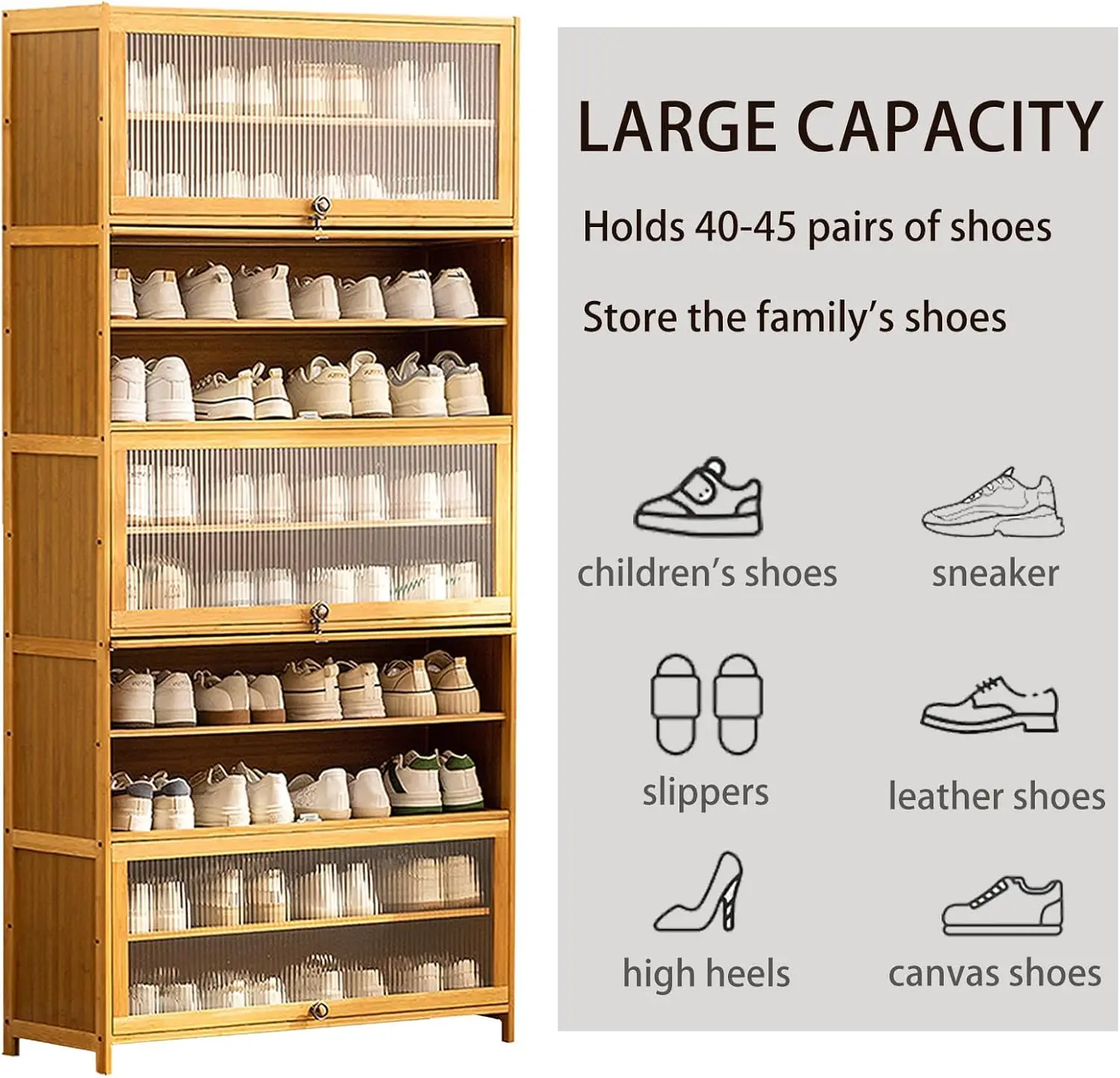 Large 10-Tier Bamboo Shoe Cabinet with Flip Doors Simple Design 40-45 Pairs Shoe Storage Rack Furniture for Home Entryway