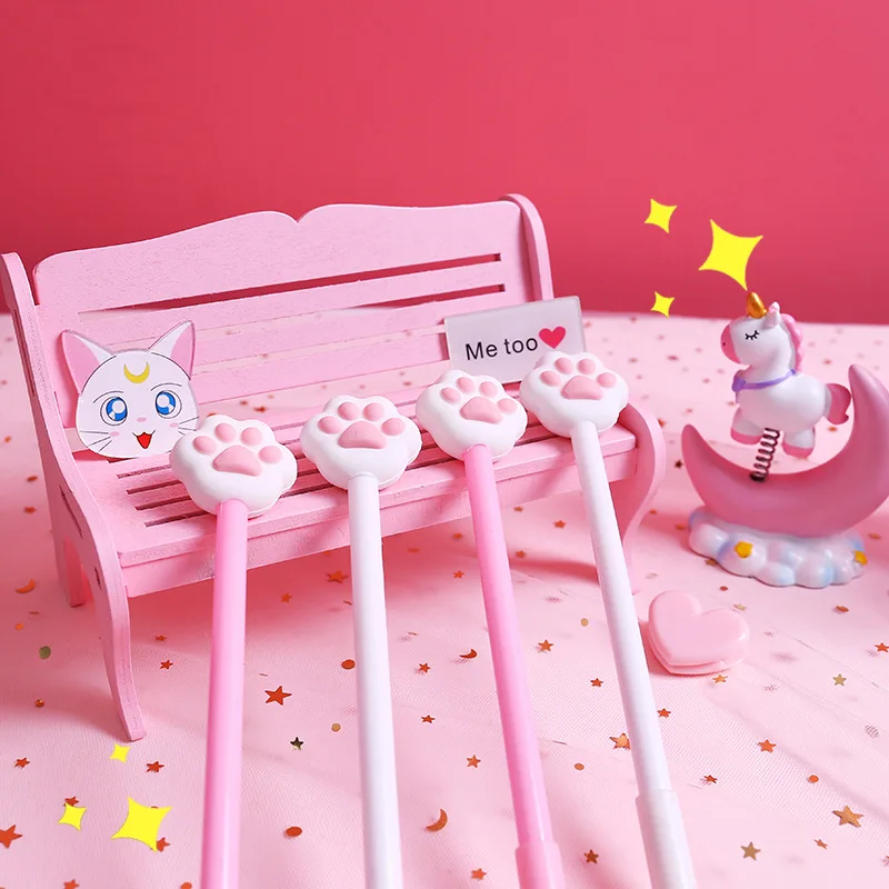 Korean Custom Cute Girl Soft Cat Claw Pen Pink Stationery 0.5mm Black School Kids Writing Gel Pen
