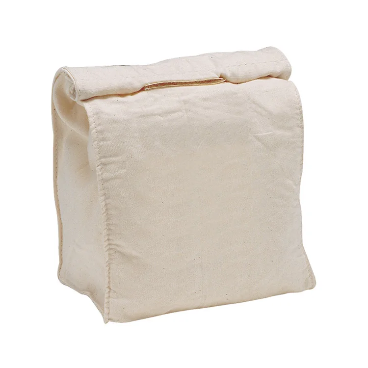 inexpensive 10 ounce cotton lunch bag with hook and loop closure