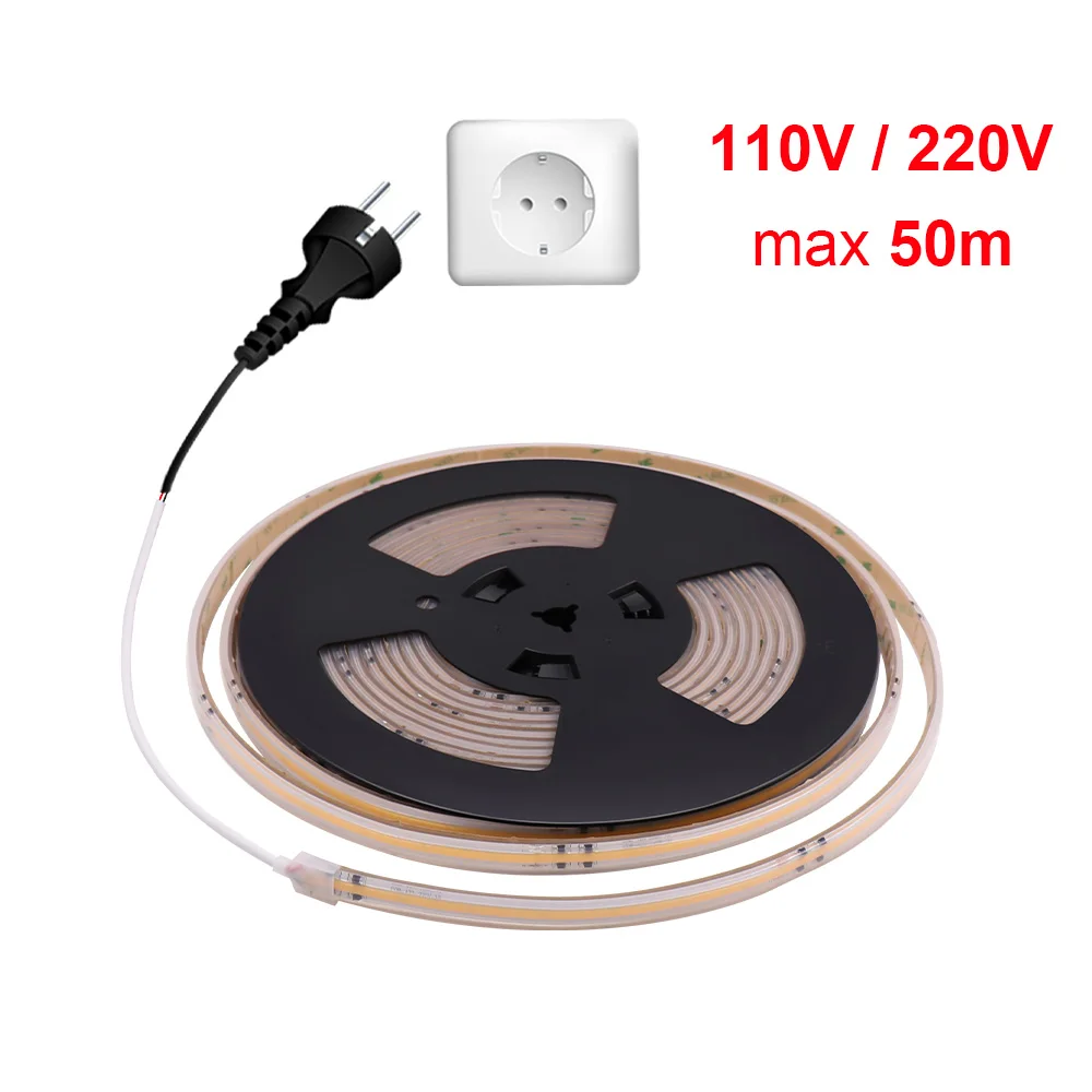 AC 110V 220V COB LED Strip High Bright Flexible FOB Light Bar Ribbon Warm Cool White IP67 Waterproof LED Tape 10m 20m 30m 50m