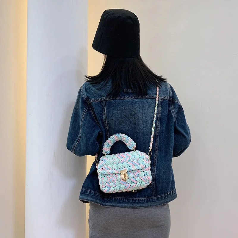 2023 New Trendy Ladies Handbags Woven Chunky Knit Purse Diy Crochet Bags Handmade Handbag Women