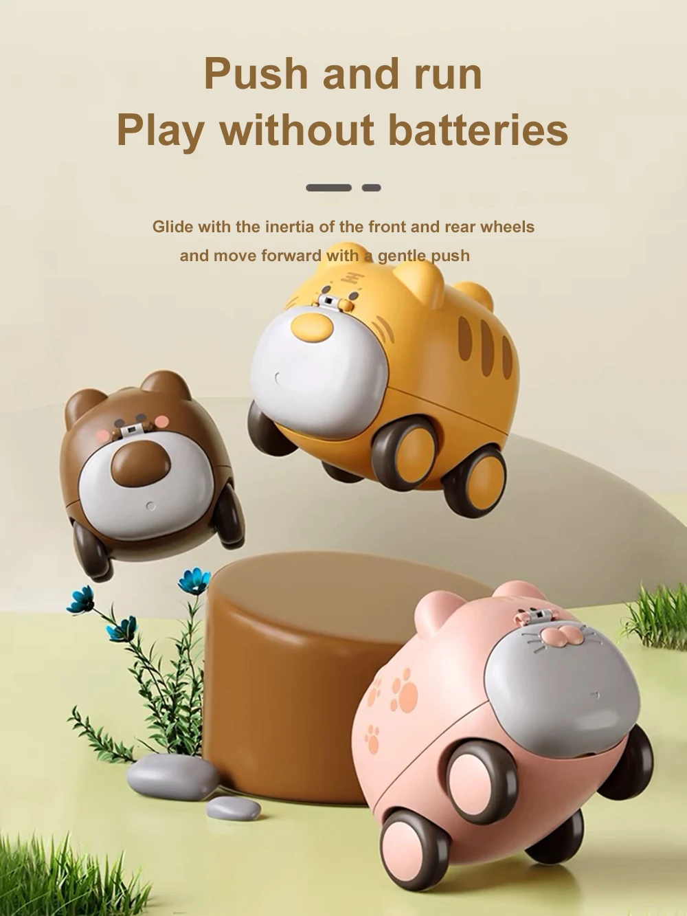 Baby Cartoon Press Sliding Cute Shooting Ejection Catapult Inertia Mini Plastic Sub-Mother Animal Friction Car For Kids Gift