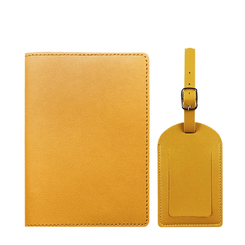 Custom Logo High Quality PU Leather Passport Sleeve Holder Cover And Luggage Tag Gift Set For Travel
