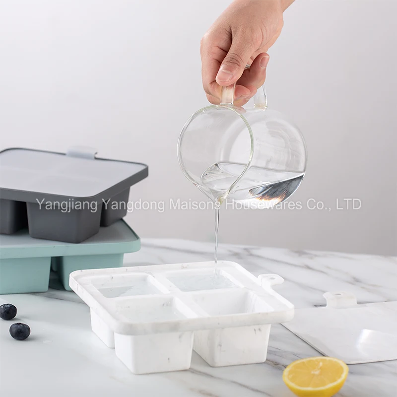 Maisons New Products BPA Free Ice Maker Cube Moulds With Lid Reusable Food Grade Silicone Ice Cube Tray