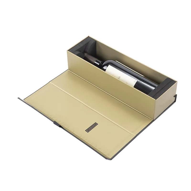 Custom Logo Rectangular Magnetic Flip Cover Folding Gift  Wine Box Packaging Whiskey Reusable Wine Shipping Box