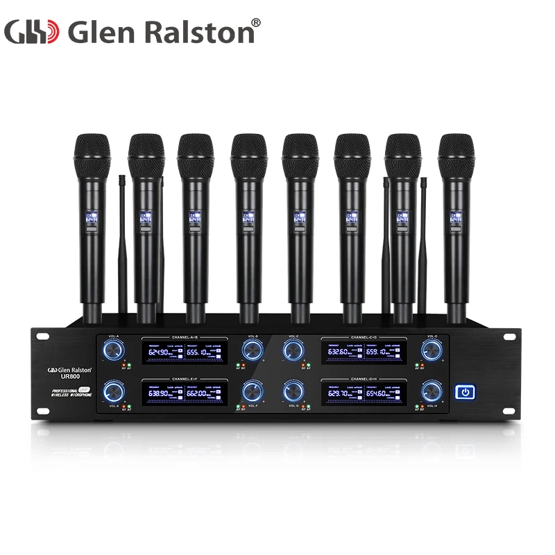 Glen Ralston Professional UHF 8chs handheld conference room  KTV wireless microphone