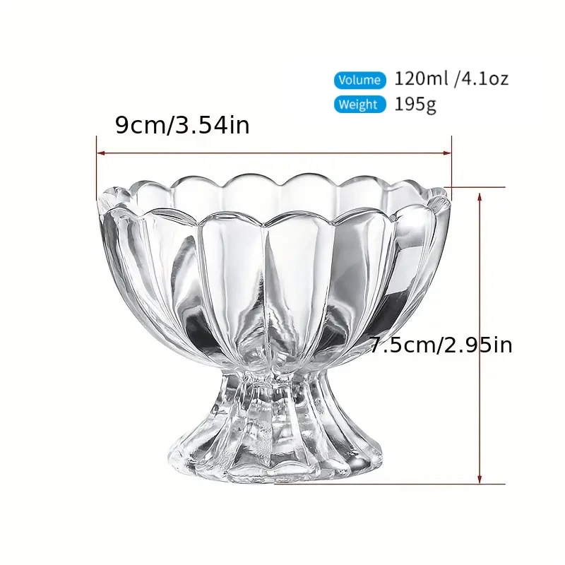 120ml 150ml Flower Shape Clear Ice Cream Glass Cup Creative Glass Bowl Milkshake Cup for Yogurt Salad Fruit Sorbets Glass Luxury
