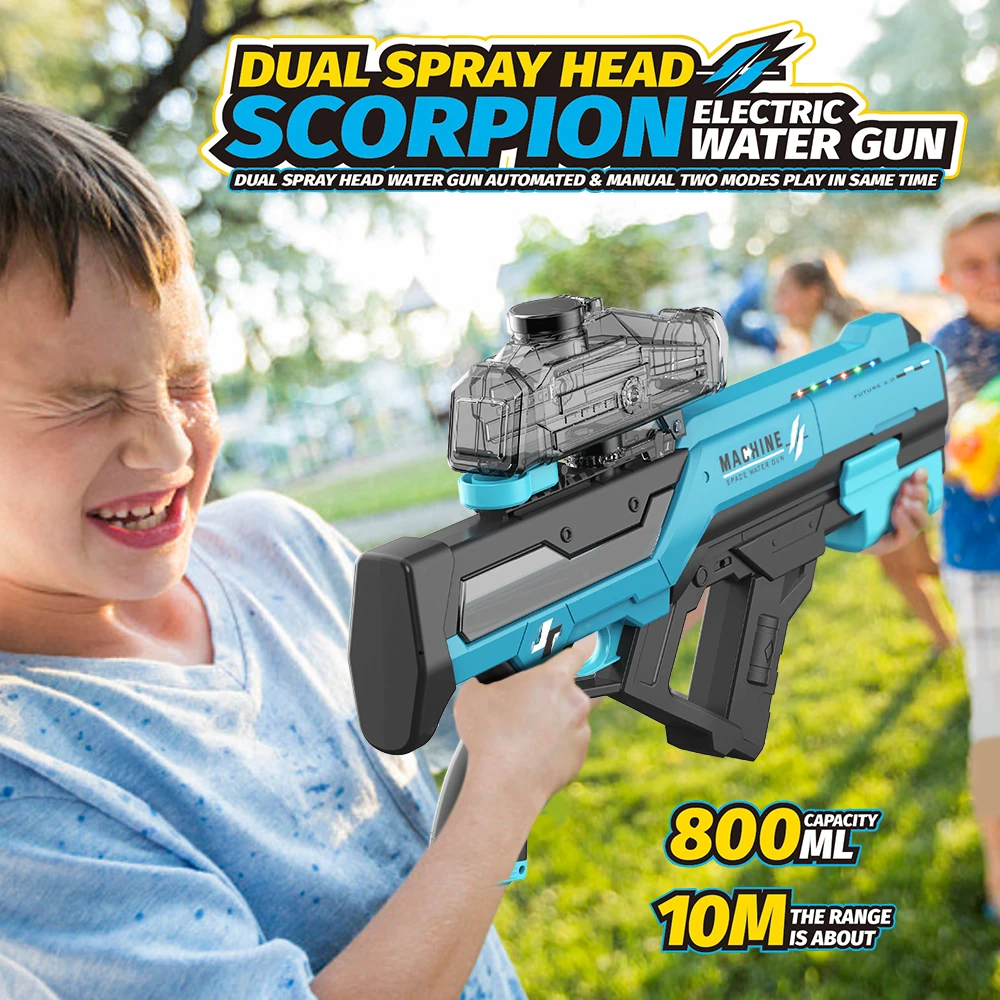 3 in 1 Powerful Water Gun with Light Electric Water Gun for Kids 800ML Large Capacity Automatic Water Squirt Gun