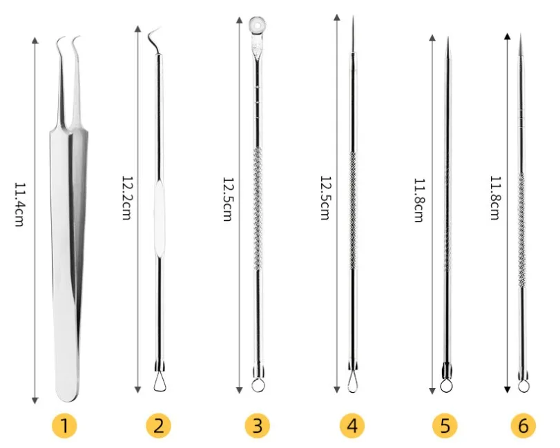 Customized 5PCS Blackhead Remover Ance Extractor Curved Blackhead Tweezer Kit Professional Stainless Pimple Blemish Removal Tool