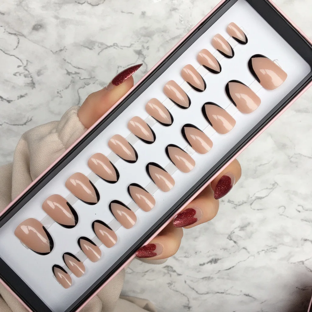 Pink Black Empty Luxury Custom Design Size Nail Magnetic Folding Paper Packing Boxes False Press On Nail Packaging Box For Nails