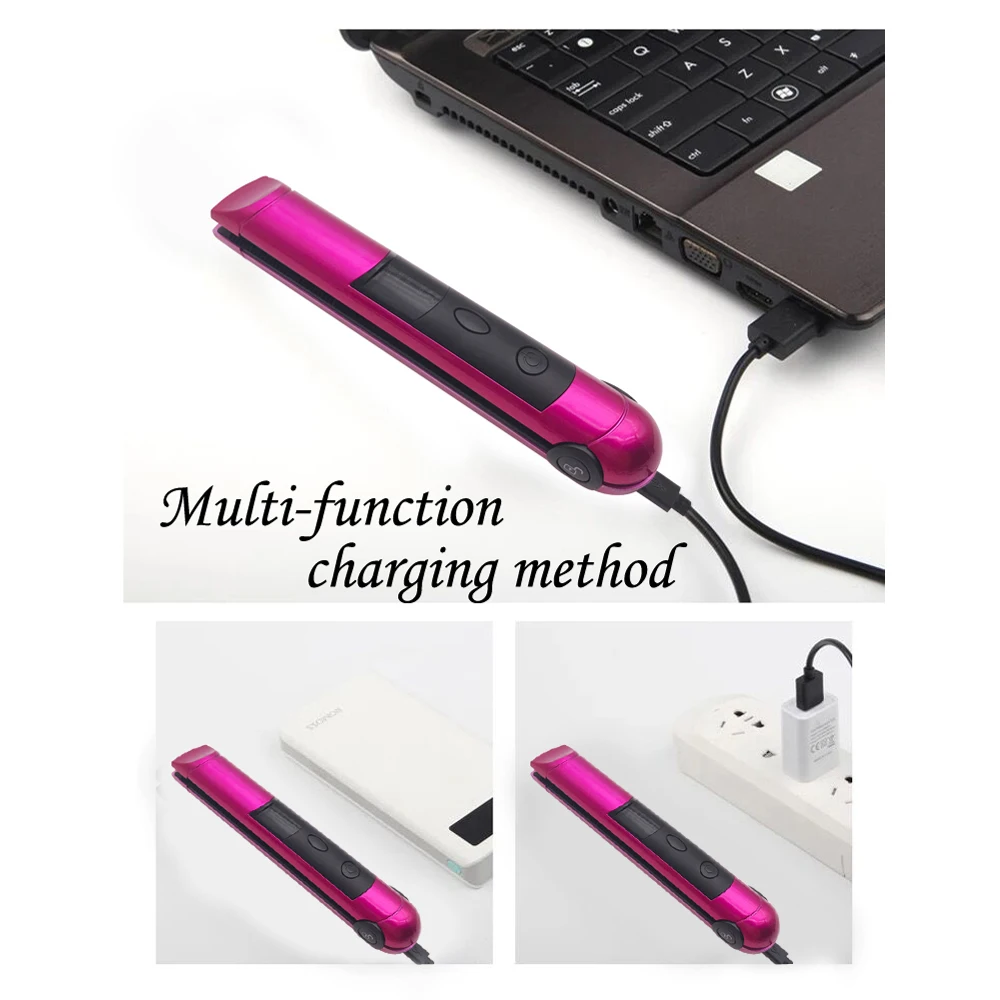 Portable Mini wireless flat iron rechargeable cordless hair straightener travel