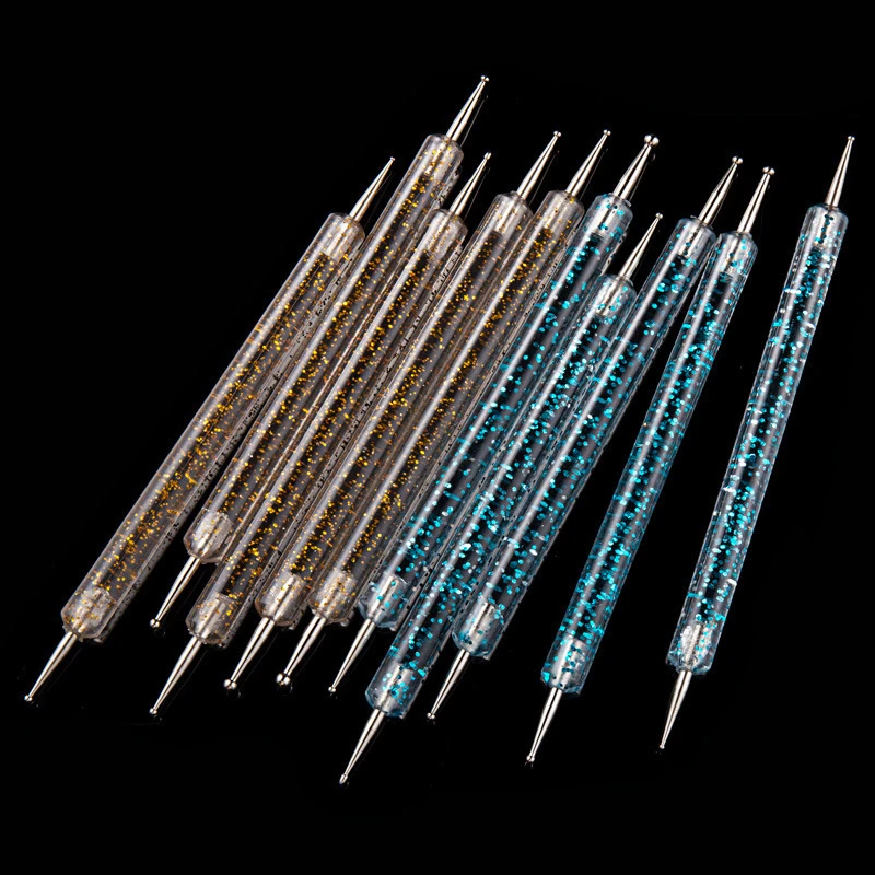 5 Pcs Nail Art Dotting Pen Brushes Set Crystal Handle Dual-ended Nail Painting Rhinestones Picker Manicure Tools