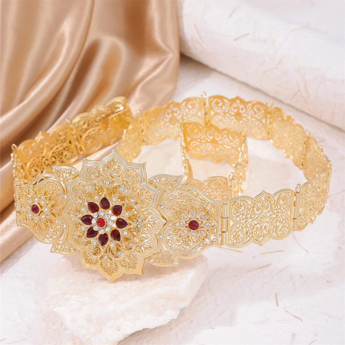 Ethnic Women Metal Waist Belt Caucasus Traditional Wedding Body Jewelry In Gold Morocco Caftan Waist Chains