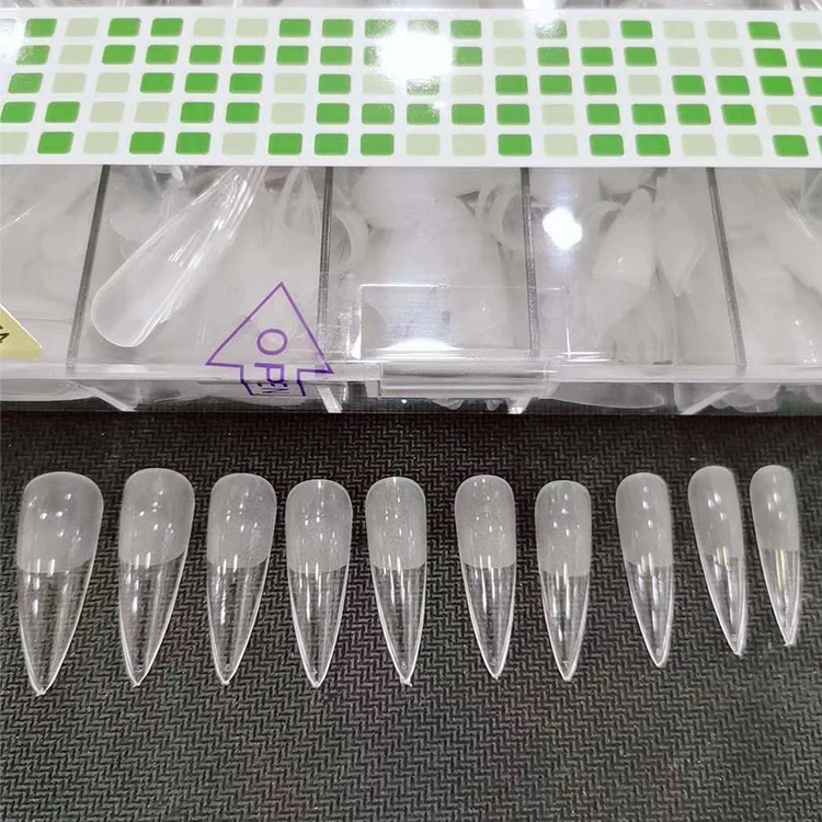 Частная марка, накладные длинные ногти, полное покрытие, прозрачный мягкий гель, тонкий наконечник, накладные ногти