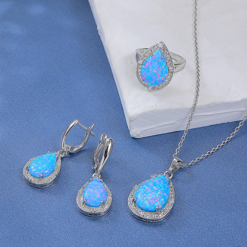 XYOP 2023 Jewelry Jewelry 925 Silver Elegant Blue Opal Jewelry Set Girl Custom Birthday