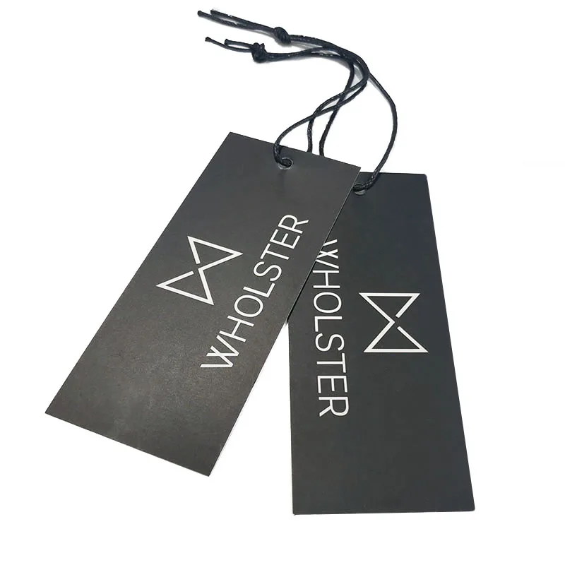 Wholesale Custom Kraft Paper Labels Tag Safety Pins Wax String Leather Jeans Screen Printed Hang Tags