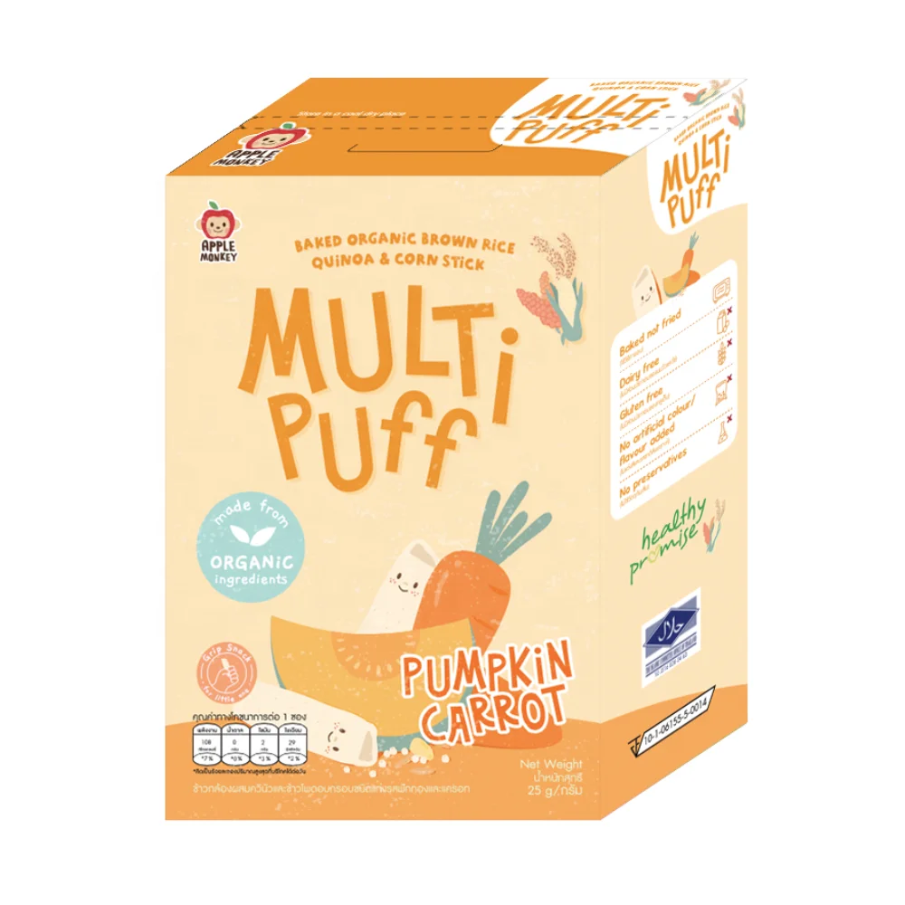 
Многослойная тыква, морковь, безглютеновая зернистая закуска, органическое детское питание 