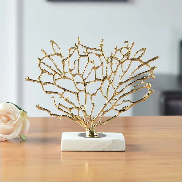 Manufacturers wholesale light luxury post-modern copper tree with green marble home decoration exquisite decoration