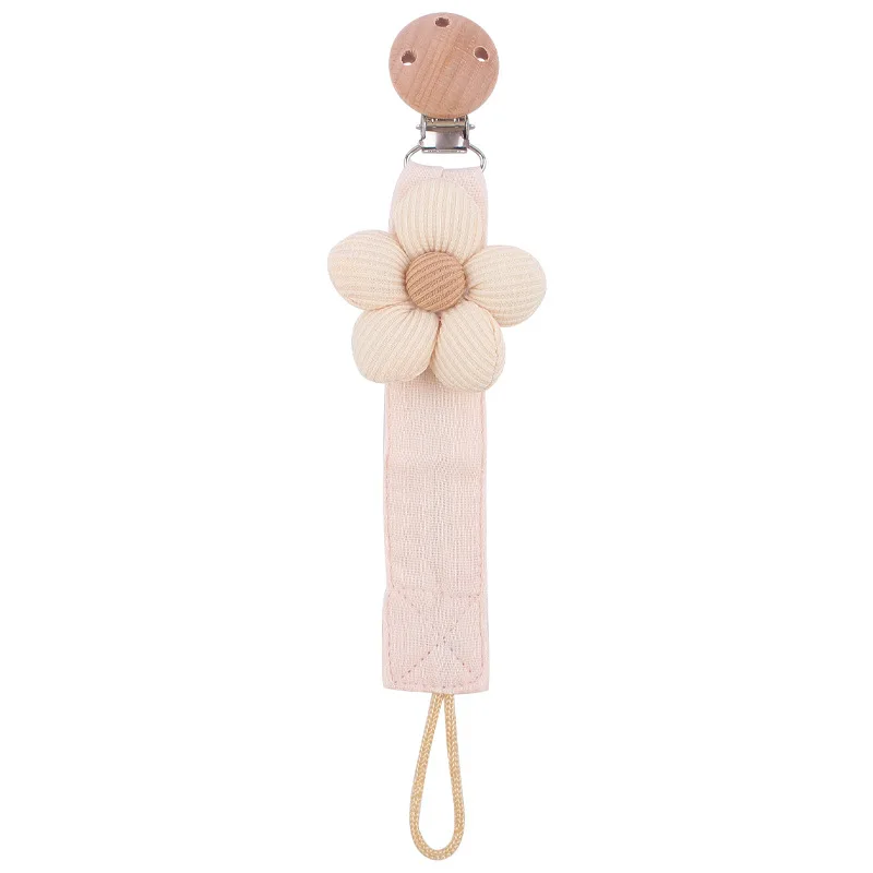 New Baby Products Cartoon Flower Cotton And Linen Cloth Pacifier Chain Creative DIY Beech Pacifier Clip Anti Drop Chain