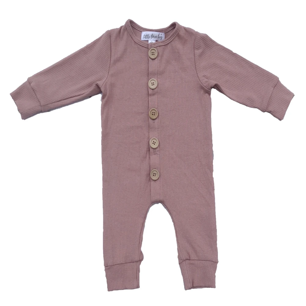 Oem Popular Solid Fall Winter baby Rib bamboo Cotton Snap Jumpsuit Newborn Button Onesie Baby Romper(old)