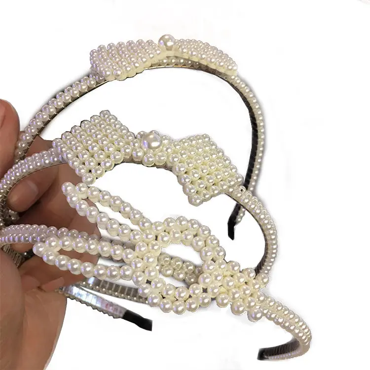 Oem Factory Designer Pearl Headbands For Women Artificial Pearl Lady Headband Headdress Girl Exquisite Intersect Hair Tie Curved