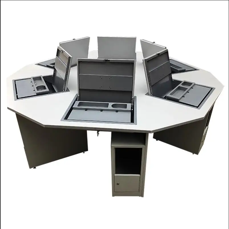School Reading Room Training Class Hexagonal Table Monitor Hidden Computer Table Hexagonal Flipped Table Manufacturer Direct Sal