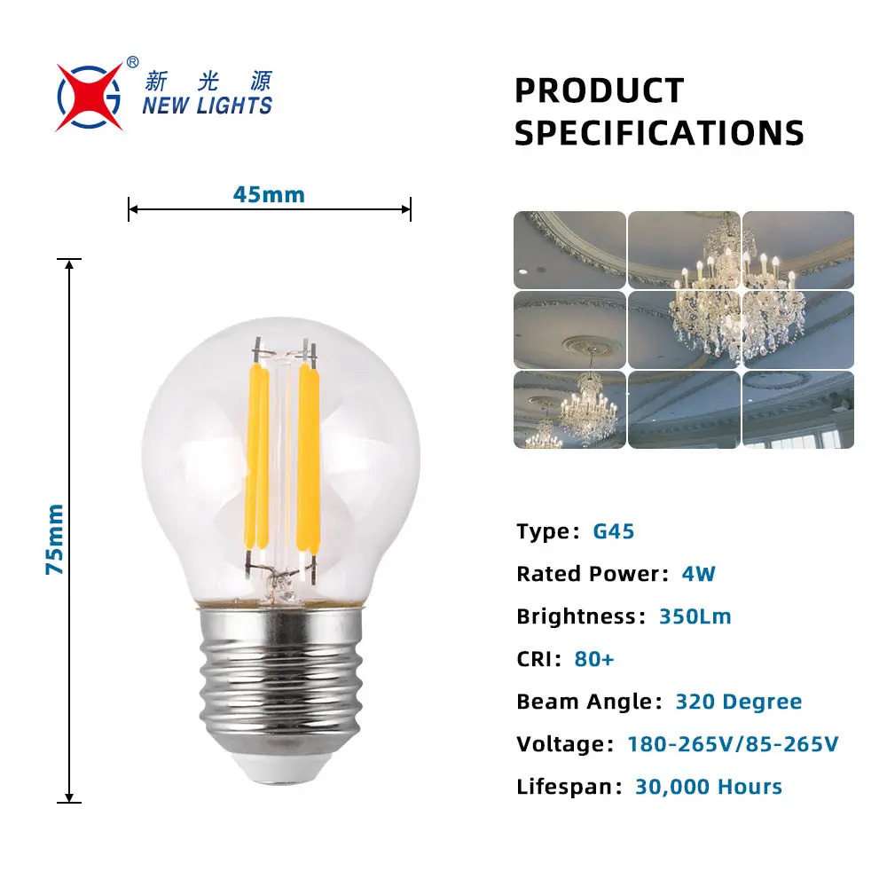 Hot selling E12 E14 E26 E27 DC12V 24V AC110 220V 2W 4W 5W P45 G45 Globe Decorative LED Vintage Retro Filament Bulb Light Lamp
