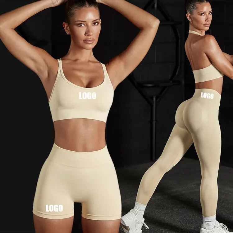 Бесшовная одежда для спортзала, комплект из 4 предметов, спортивная одежда, женские комплекты одежды для тренировок, комплект для йоги в рубчик